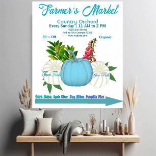 Farmers Market Herfst Pumpkins White Blue Harvest Poster