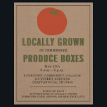 Farmer's Market Local Produce Tomato Flyer<br><div class="desc">Illustratie van een rode tomaat boven een kartonnen achtergrond met groene en zwarte tekst en zwarte rand.</div>