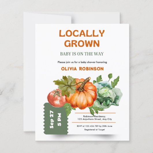 Farmers Market Locally Grown Baby Shower Invite  (Voorkant)