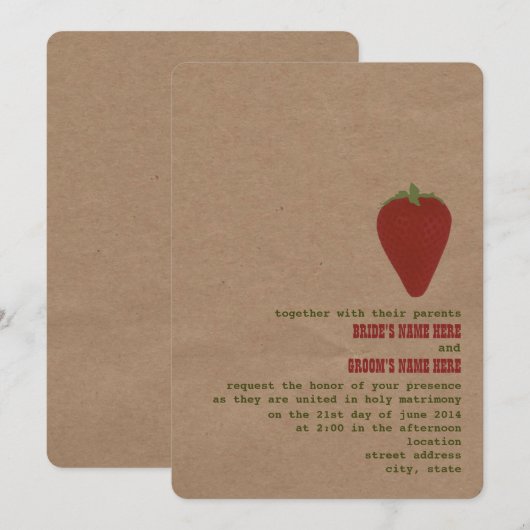 Farmer's Market Thema Bruiloft Uitnodigen | Aardbe Kaart (Voorkant / Achterkant)
