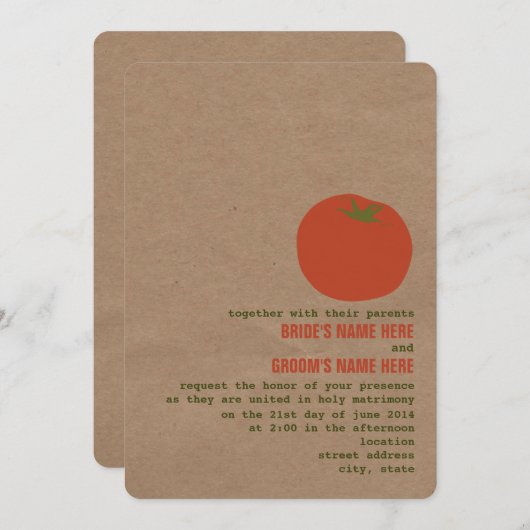 Farmer's Market Thema Bruiloft Uitnodigen | Tomaat Kaart (Voorkant / Achterkant)