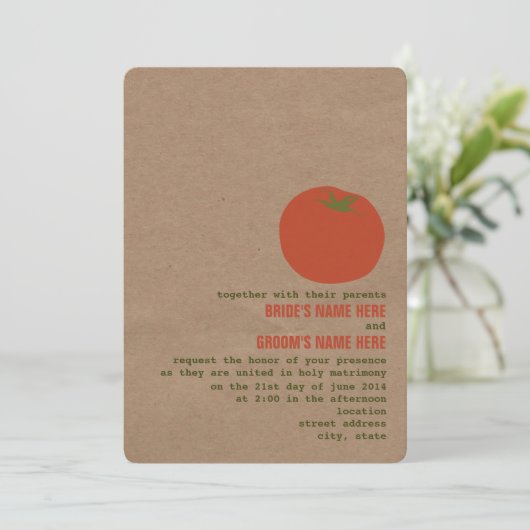 Farmer's Market Thema Bruiloft Uitnodigen | Tomaat Kaart (Staand voorkant)