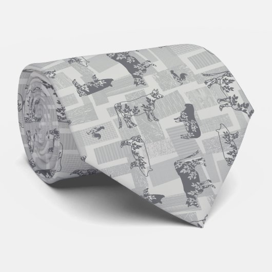 Farmhouse Animals Modern Pattern - Grey Stropdas (Opgerold)