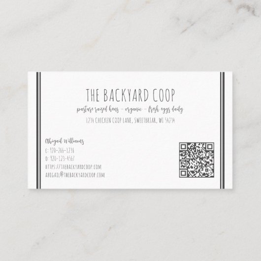 Farmhouse Backyard Chicken Eggs QR Code Visitekaartje (Achterkant)