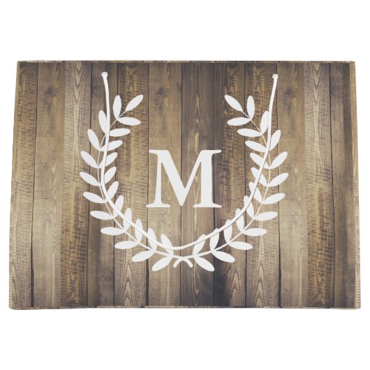 Farmhouse Barn Wood White Laurels Initiaal Letter Large Cadeautasje (Voorkant)