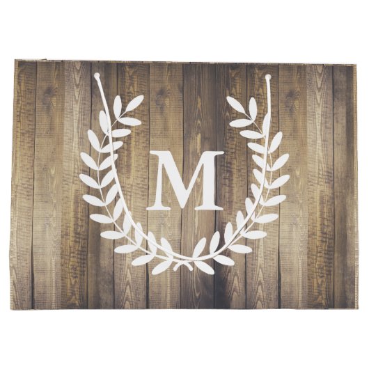 Farmhouse Barn Wood White Laurels Initiaal Letter Large Cadeautasje (Achterkant)