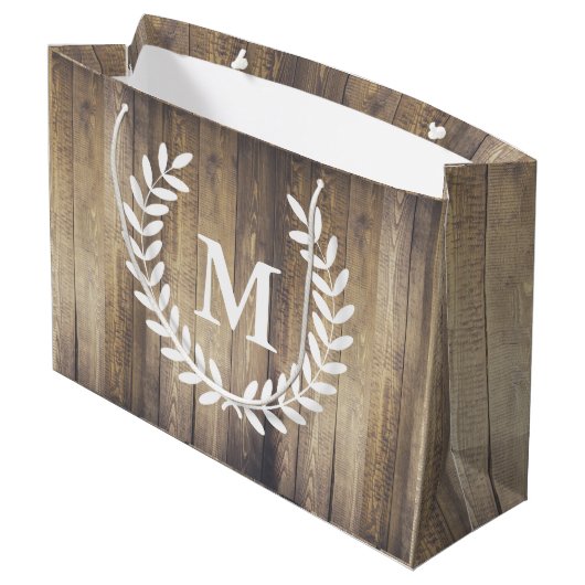 Farmhouse Barn Wood White Laurels Initiaal Letter Large Cadeautasje (Achterkant Gekanteld)