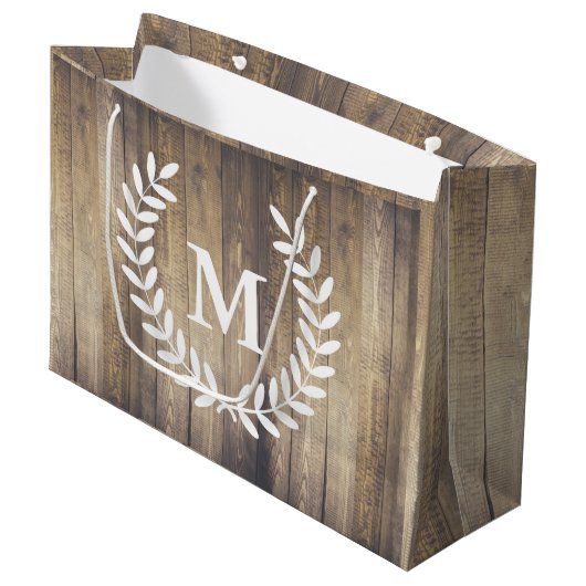 Farmhouse Barn Wood White Laurels Initiaal Letter Large Cadeautasje (Voorkant Gekanteld)