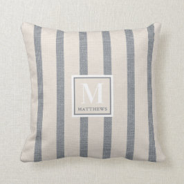 Farmhouse Beige and Country Blue Name Monogram Kussen