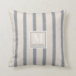 Farmhouse Beige and Country Blue Name Monogram Kussen