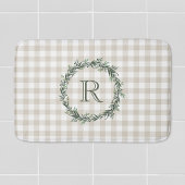 Farmhouse Beige Buffalo Check Monogramed Wreath Badmat