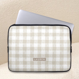 Farmhouse Beige Buffalo Check Monogrammen Laptop Sleeve