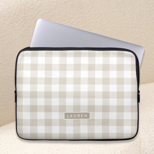 Farmhouse Beige Buffalo Check Monogrammen Laptop Sleeve