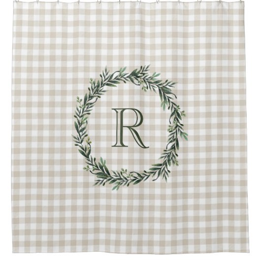 Farmhouse Beige Buffalo Play Wreatmonogram Douchegordijn (Voorkant)