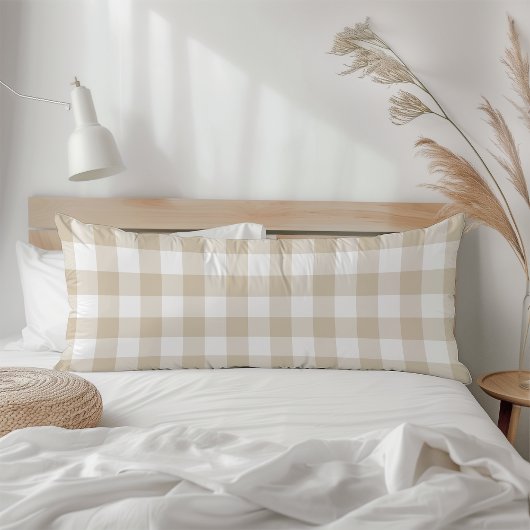 Farmhouse Beige Rustic Gingham Check Pset Lichaamskussen
