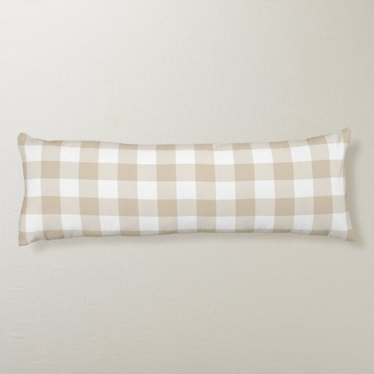 Farmhouse Beige Rustic Gingham Check Pset Lichaamskussen (Achterkant)