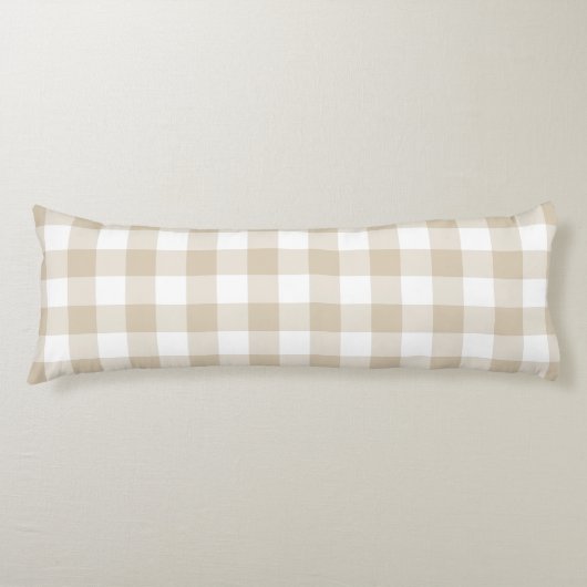Farmhouse Beige Rustic Gingham Check Pset Lichaamskussen (Voorkant)