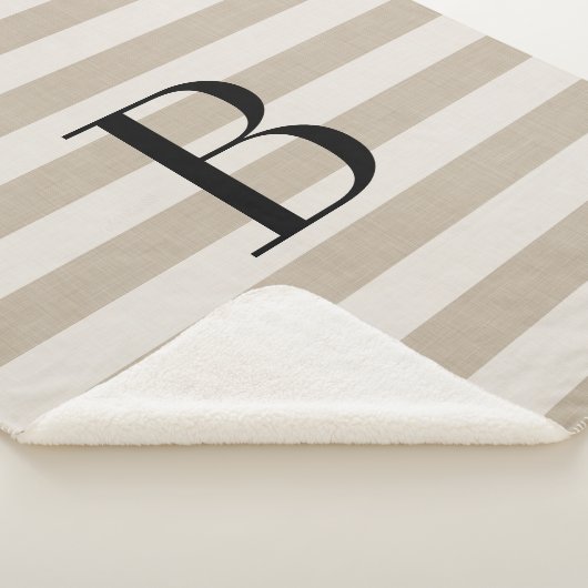 Farmhouse Beige Stripes Monogram Blanket Sherpa Deken (3/4)