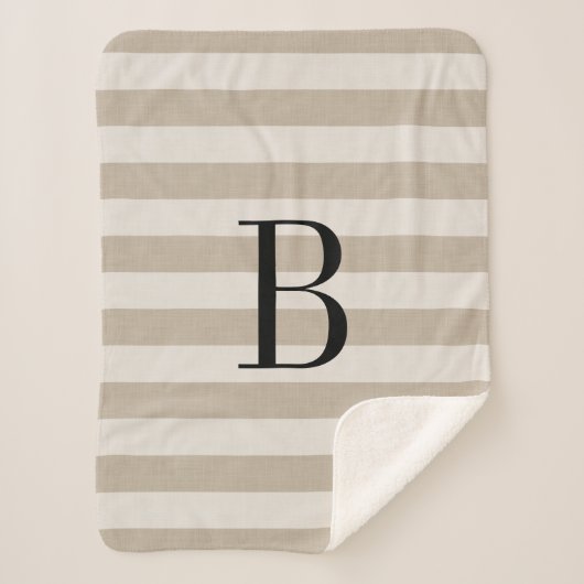 Farmhouse Beige Stripes Monogram Blanket Sherpa Deken (Voorkant)