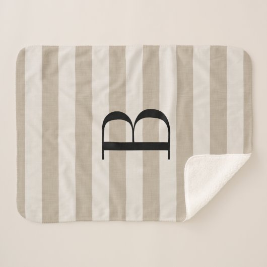 Farmhouse Beige Stripes Monogram Blanket Sherpa Deken (Voorkant (horizontaal))
