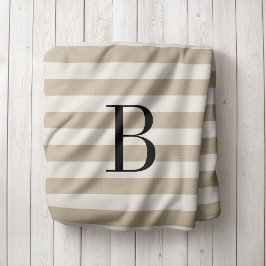 Farmhouse Beige Stripes Monogram Blanket Sherpa Deken