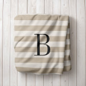 Farmhouse Beige Stripes Monogram Blanket Sherpa Deken