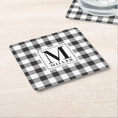 Farmhouse Black Buffalo Check Family Name Monogram Kartonnen Onderzetters (Schuin)