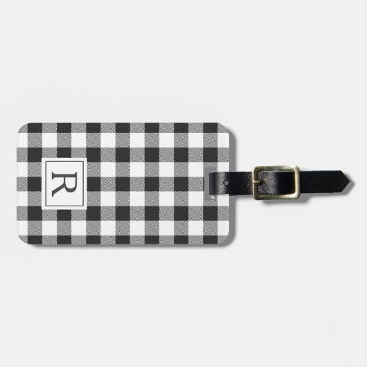 Farmhouse Black Buffalo Check Monogramma Bagagelabel (Voorkant horizontaal)