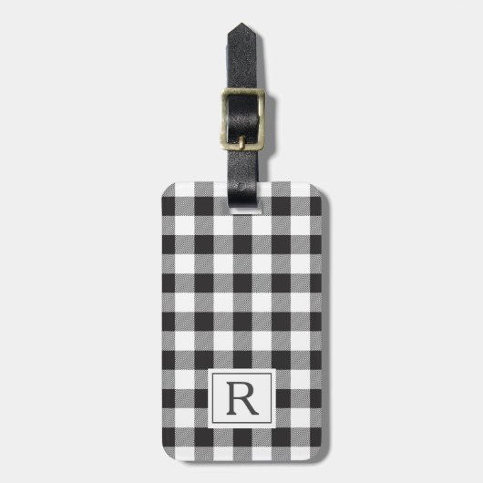 Farmhouse Black Buffalo Check Monogramma Bagagelabel (Voorkant verticaal)