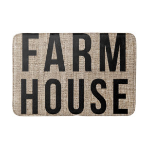 FARMHOUSE Black Lettering Rustige Burlap Sacking Badmat