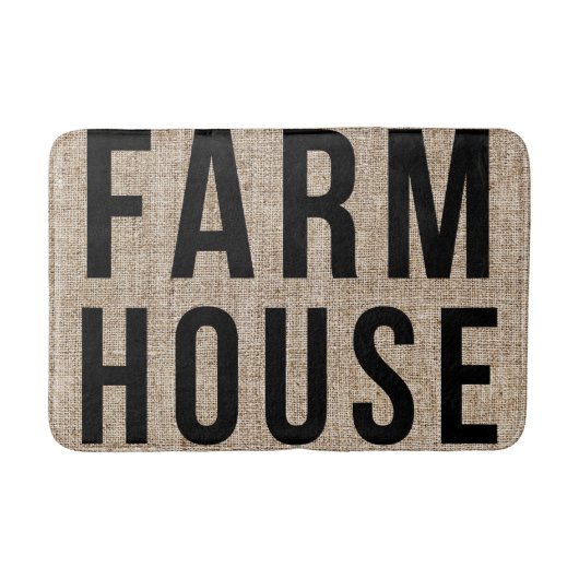 FARMHOUSE Black Lettering Rustige Burlap Sacking Badmat (Voorkant)