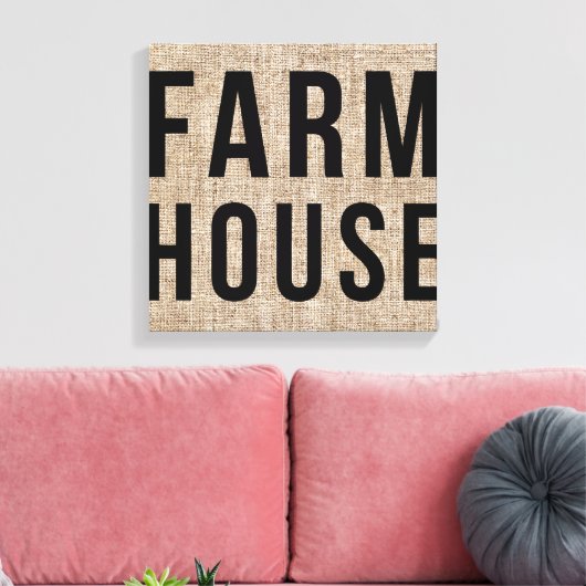 FARMHOUSE Black Lettering Rustige Burlap Sacking Canvas Afdruk (Insitu (Woonkamer))