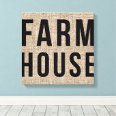 FARMHOUSE Black Lettering Rustige Burlap Sacking Canvas Afdruk (Insitu (Houten vloer))