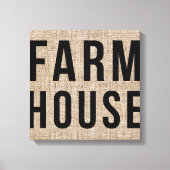 FARMHOUSE Black Lettering Rustige Burlap Sacking Canvas Afdruk (Voorkant)