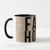 FARMHOUSE Black Lettering Rustige Burlap Sacking Mok (Links)
