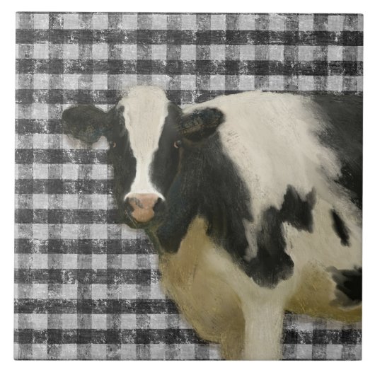 Farmhouse Black n White Cow Rustic Country Kitchen Tegeltje (Voorkant)