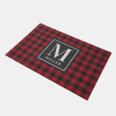 Farmhouse Black Red Buffalo Pset Custom Monogram Deurmat (Schuin)