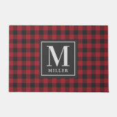 Farmhouse Black Red Buffalo Pset Custom Monogram Deurmat (Voorkant)