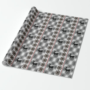 Farmhouse Black White Buffalo Deer Snowflake Cadeaupapier