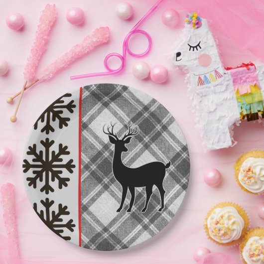 Farmhouse Black White Buffalo Deer Snowflake Papieren Bordje (Feest)