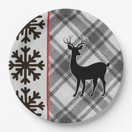 Farmhouse Black White Buffalo Deer Snowflake Papieren Bordje (Voorkant)