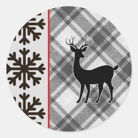 Farmhouse Black White Buffalo Deer Snowflake Ronde Sticker (Voorkant)