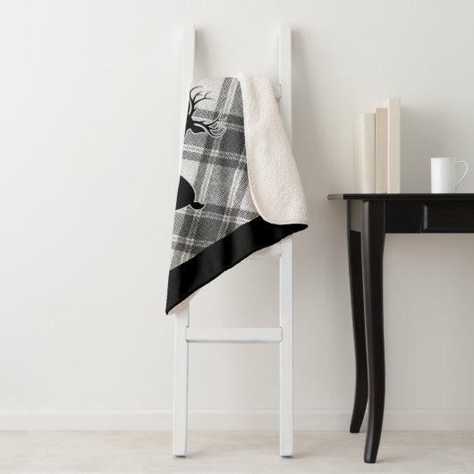 Farmhouse Black White Buffalo Deer Snowflake Sherpa Deken (In situ)