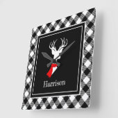 Farmhouse Black White Pset Chic Deer - persoonlijk Vierkante Klok (Hoek)