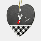 Farmhouse Black White Pset Deer Chalkboard Naam Keramisch Ornament (Links)