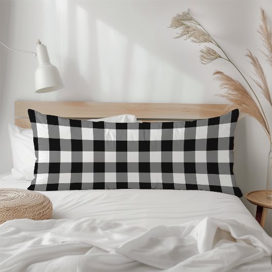 Farmhouse Black White Rustic Gingham Check Plaid Lichaamskussen