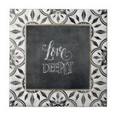 Farmhouse Black White Script Love Deeply Pattern Tegeltje (Voorkant)