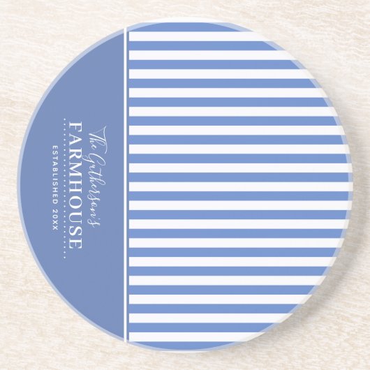Farmhouse Blue en White Striped Zandsteen Onderzetter (Voorkant)