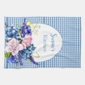 Farmhouse Blue Gingham and Rozen Personalized Theedoek (Horizontaal)