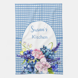 Farmhouse Blue Gingham and Rozen Personalized Theedoek
